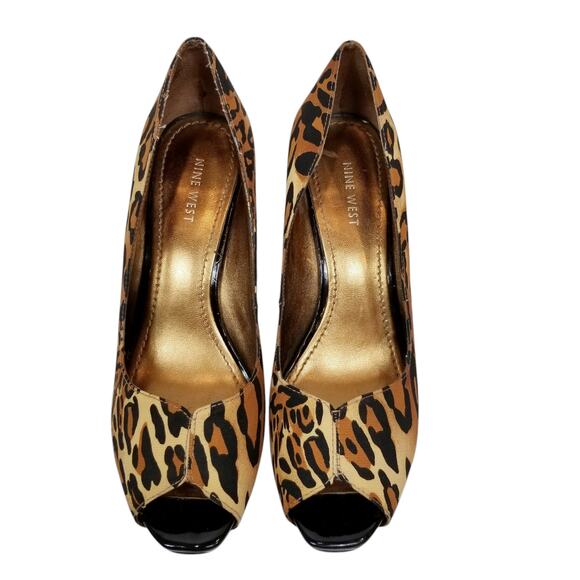 Nine West Women's Bonfire Leopard Print Peep Toe Stiletto Heels Size 9 - Picture 2 of 8